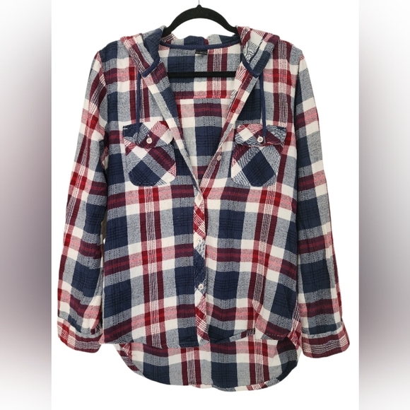 Empyre Tops - Empyre Blue/White/Burgundy Long Sleeve Button Down Shirt - Women's- Size L
